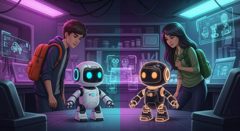Tommy and Gina looking at the holographic scheme