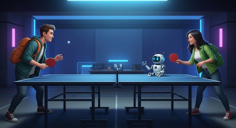 Tommy and Gina playing ping pong