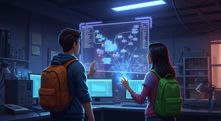 Tommy and Gina looking at a floating block scheme