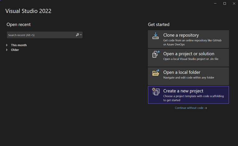 Choose 'Create a new project' option