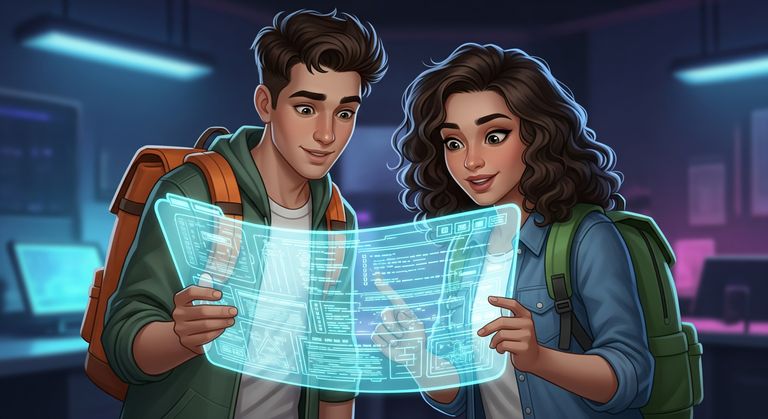 Tommy and Gina are examining a test project hologram