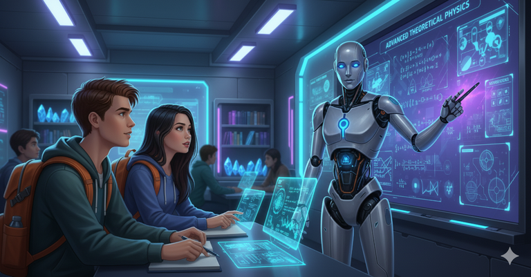 Tommy and Gina listening to the robot tutor explaining material