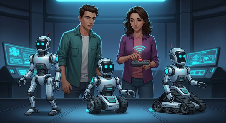 Tommy and Gina are looking at three similar robot models that have a different lower half: legs, tracks, and wheels