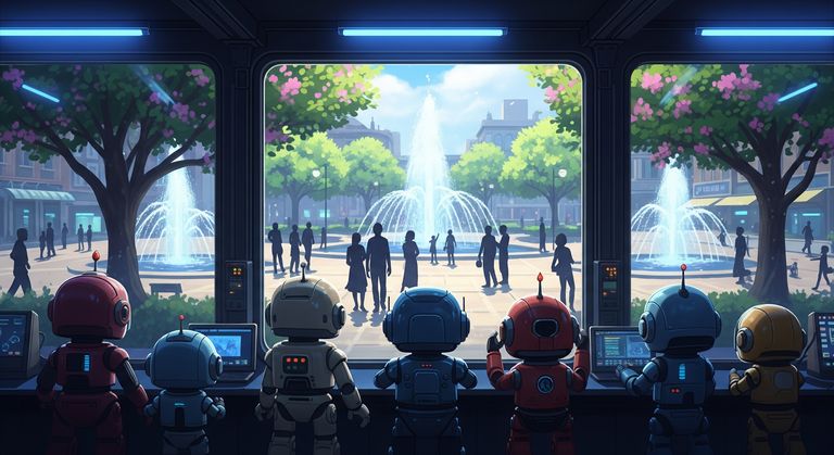 Robots looking at lab windows