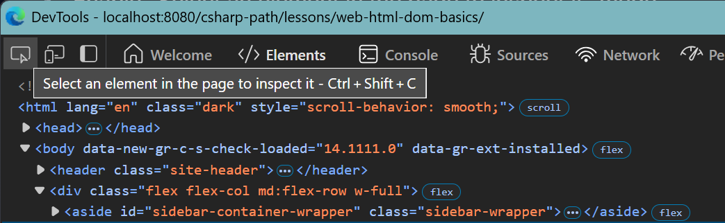 Select an element in the page to inspect it