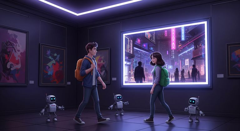 Tommy and Gina are strolling through an art gallery.